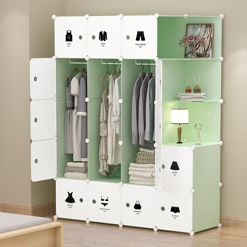 Green-White Storage Bedroom Furniture Wardrobe Closet Indoor For Home Modern Style Plastic Portable Wardrobes