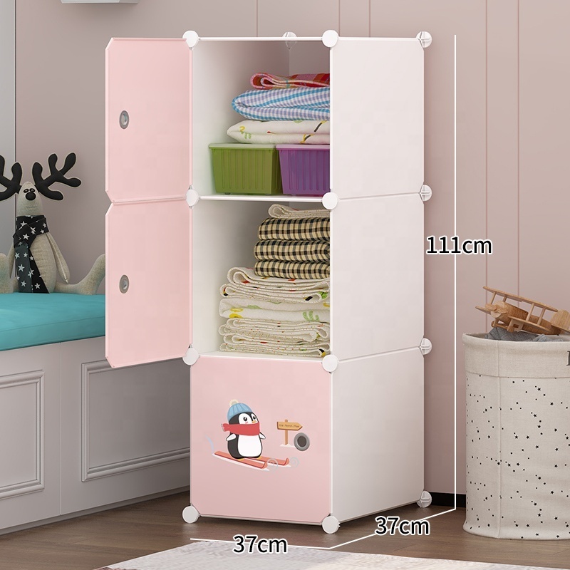 Wardrobe 3 door Simple Design Cartoon Plastic Baby Clothes Closet Wardrobe for Kids