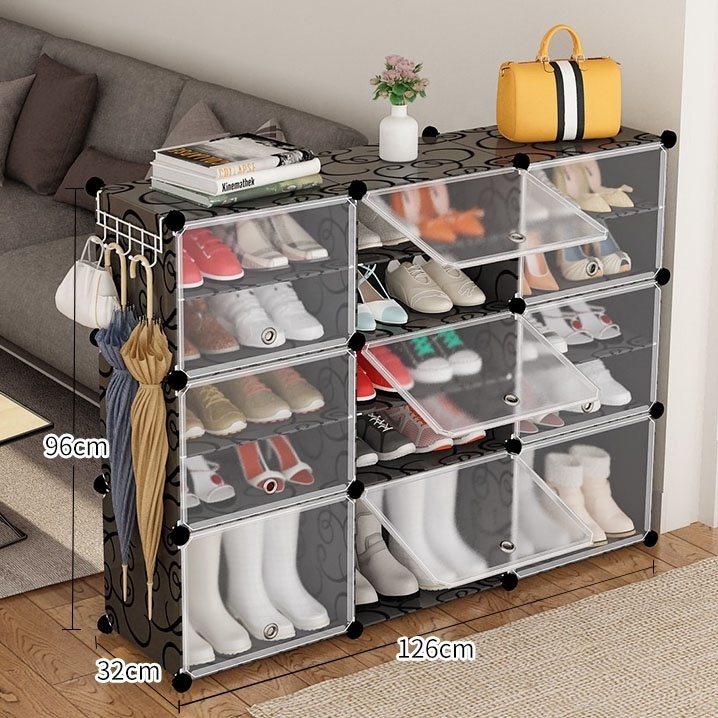 luxury  plastic resin shoe rack for home indoor 7 tier shoe storage cabinet can put boots or high heel shoes at the bottom