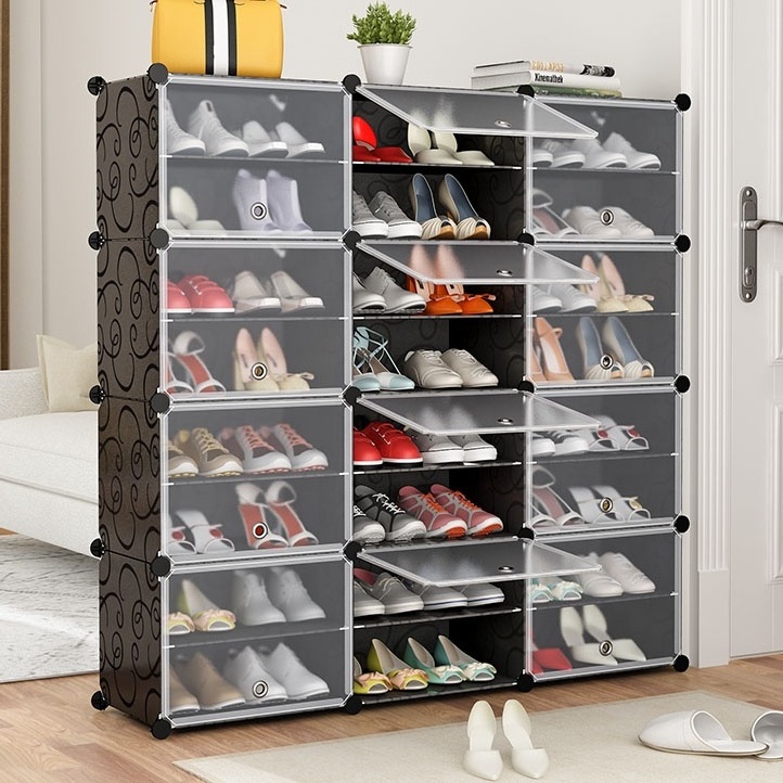 luxury  plastic resin shoe rack for home indoor 7 tier shoe storage cabinet can put boots or high heel shoes at the bottom