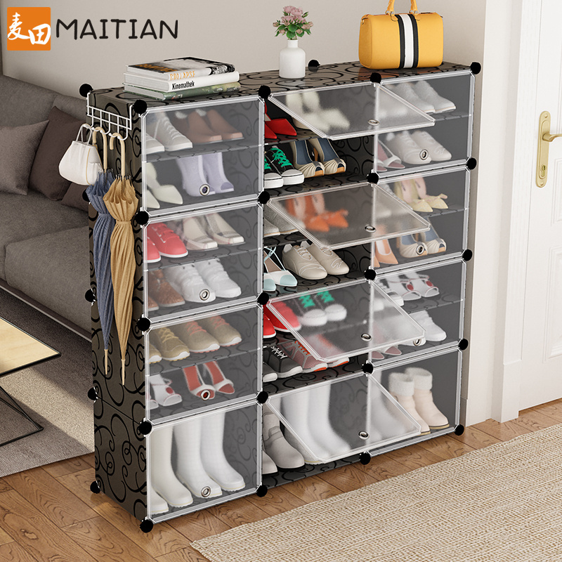 luxury  plastic resin shoe rack for home indoor 7 tier shoe storage cabinet can put boots or high heel shoes at the bottom