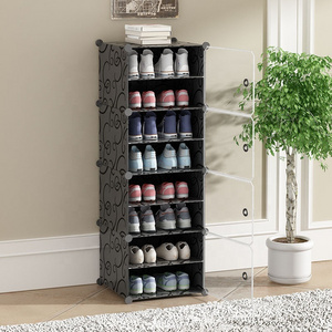 8 Tiers Shoe Rack with Dustproof Door Closet Shoe Storage Cabinet Organizer Foldable Plastic Shoe Rack Storage