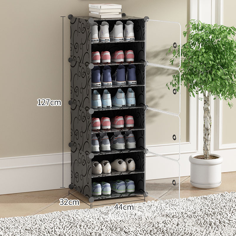 8 Tiers Shoe Rack with Dustproof Door Closet Shoe Storage Cabinet Organizer Foldable Plastic Shoe Rack Storage