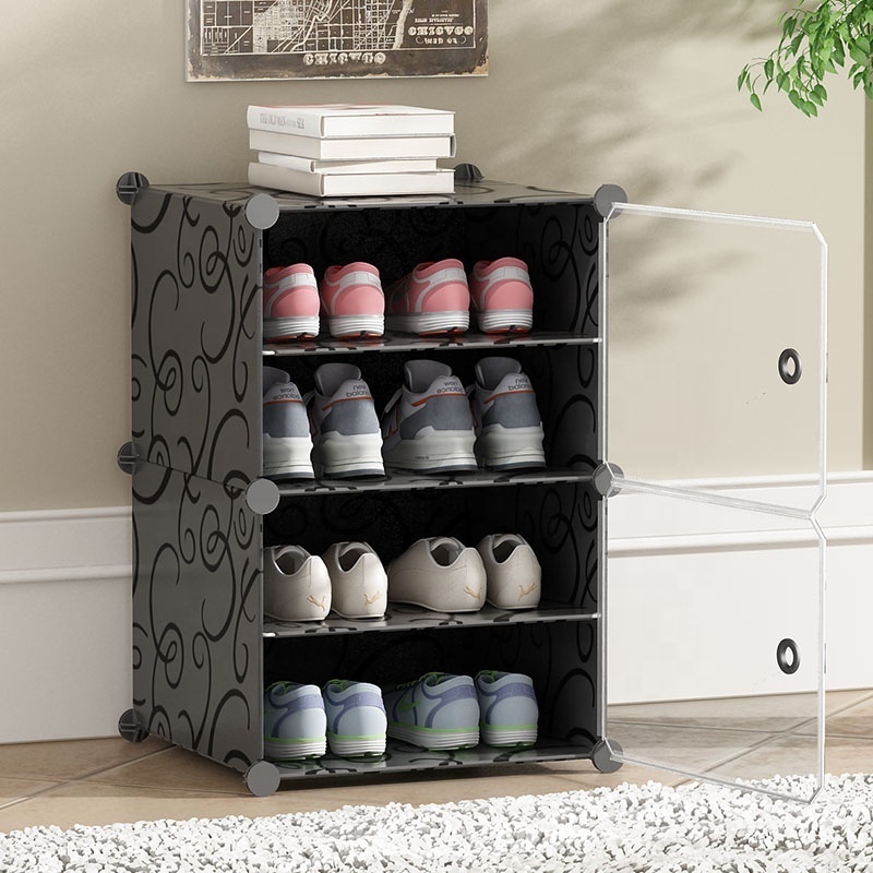 8 Tiers Shoe Rack with Dustproof Door Closet Shoe Storage Cabinet Organizer Foldable Plastic Shoe Rack Storage