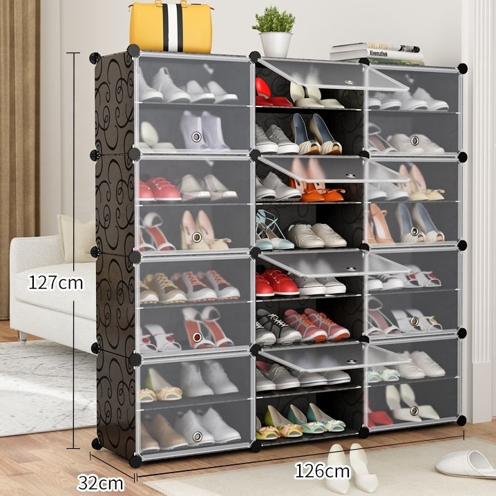 Hot Selling 8 Levels Black Diy Plastic Shoe Rack Storage Easy to Assemble Cube Shoe Cabinet Large Capacity Shoe Rack