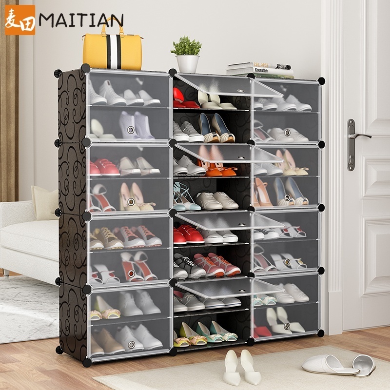 Hot Selling 8 Levels Black Diy Plastic Shoe Rack Storage Easy to Assemble Cube Shoe Cabinet Large Capacity Shoe Rack