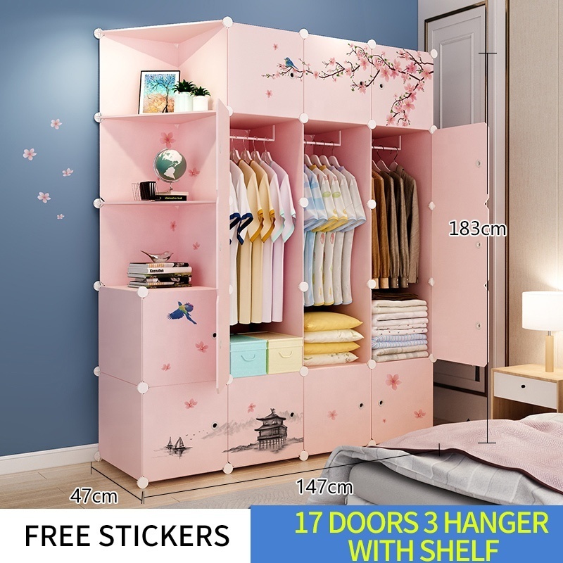 Cheap Plastic Storage Closet Cabinet Stand Sheet Portable Plate Furniture 12 Cubes Pink Wardrobe