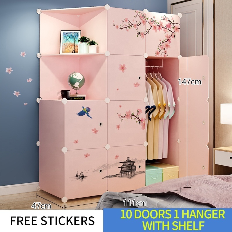 Good Price PP Plastic 12 Cubes Portable Closet With Shelf  Folding Plastic-Wardrobe Pink Wardrobe