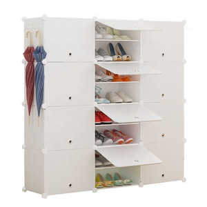 New item Factory price 8 tier shoe storage cabinet easy to assemble white color with white door plastic shoe rack for home