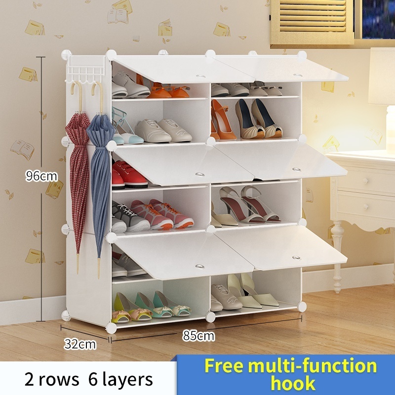 Factory direct price 6 tier storage shoe cabinet dustproof and portable kids children put 24 pairs of shoes plastic shoe rack