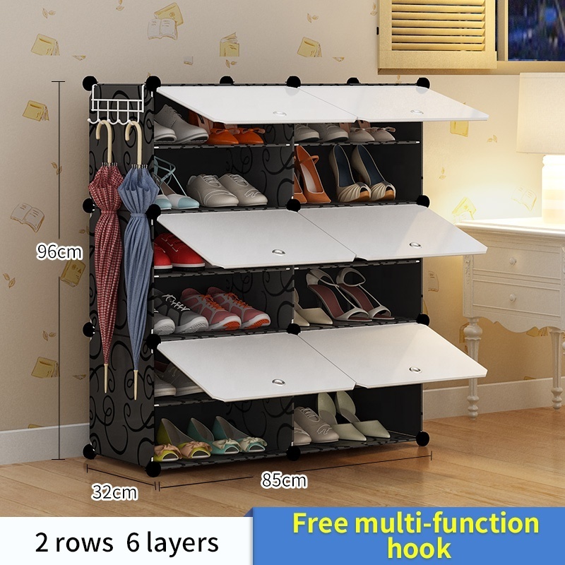 Factory direct price 6 tier storage shoe cabinet dustproof and portable kids children put 24 pairs of shoes plastic shoe rack