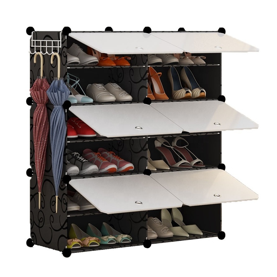 Factory direct price 6 tier storage shoe cabinet dustproof and portable kids children put 24 pairs of shoes plastic shoe rack