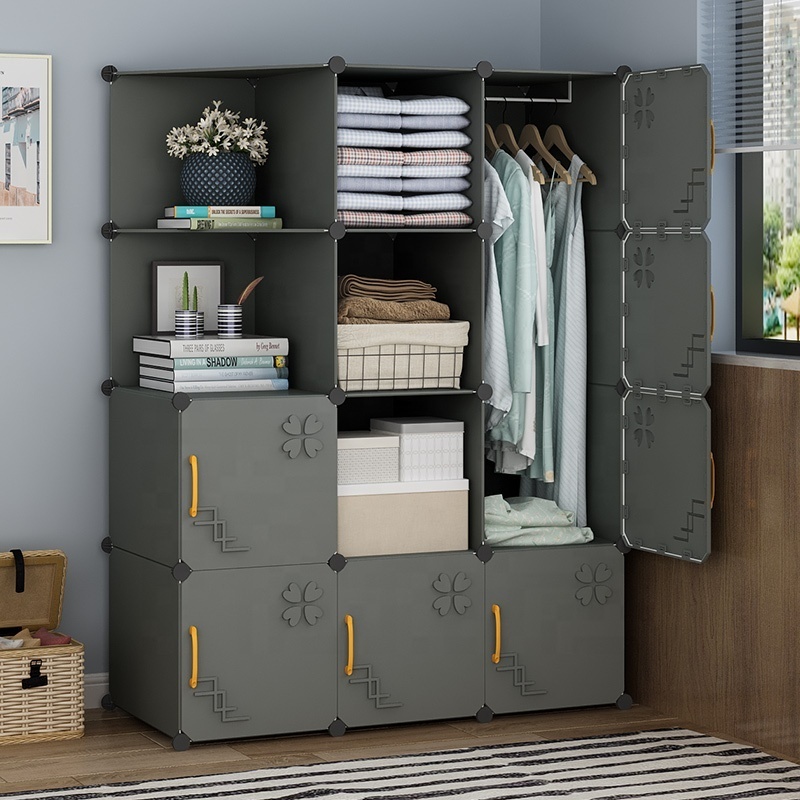 New Design Assemble Plastic Portable Closet Cabinet Amazing Bedroom Furniture Grey With Thickened Door Plastic Wardrobe Almirah