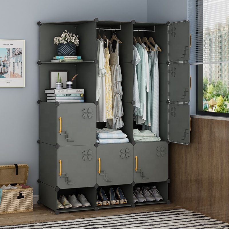 New Design Assemble Plastic Portable Closet Cabinet Amazing Bedroom Furniture Grey With Thickened Door Plastic Wardrobe Almirah