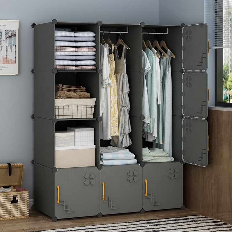 New Design Assemble Plastic Portable Closet Cabinet Amazing Bedroom Furniture Grey With Thickened Door Plastic Wardrobe Almirah