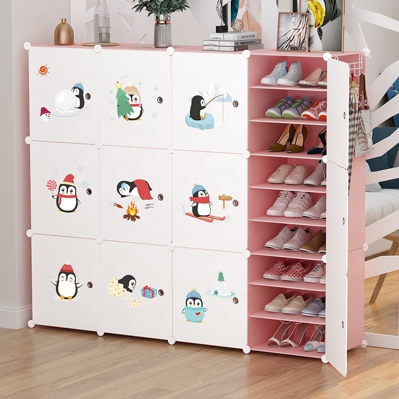 Cheap lovely cartoon portable shoe rack simple assemble plastic shoes organizer racks diy smart shoe cabinet