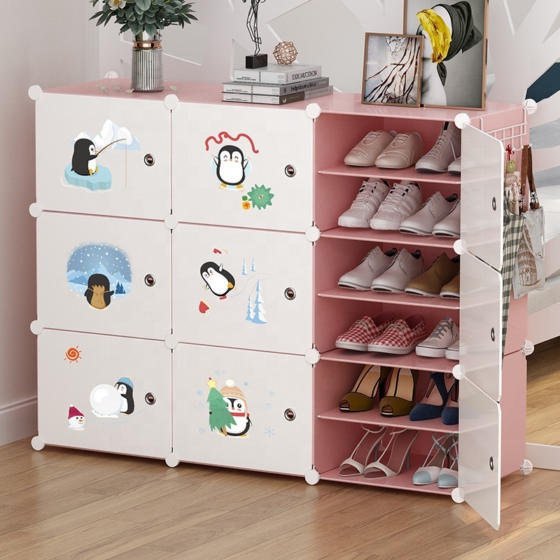 Cheap lovely cartoon portable shoe rack simple assemble plastic shoes organizer racks diy smart shoe cabinet