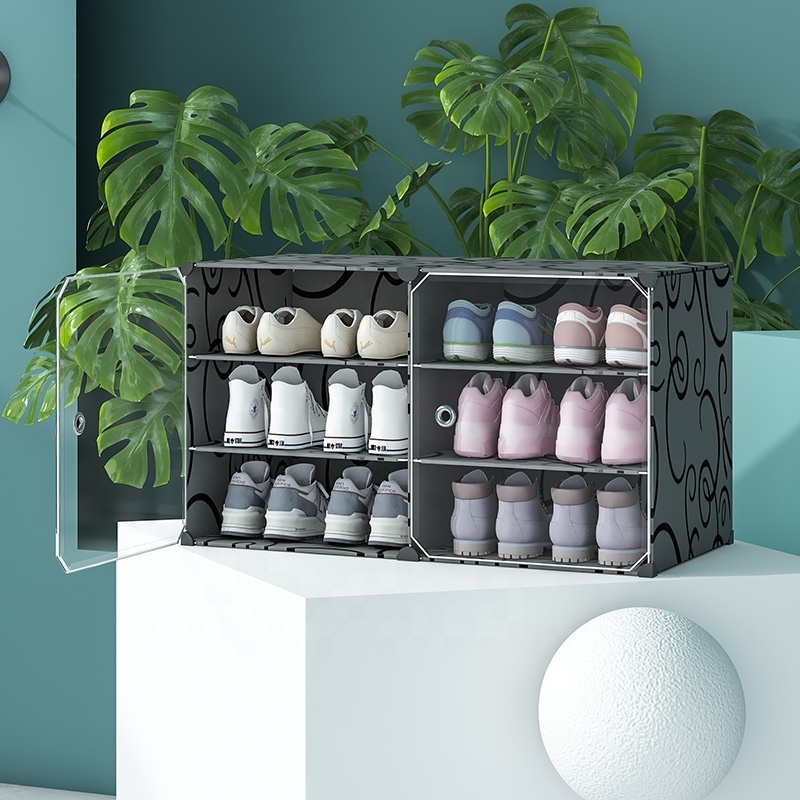 Plastic extrusion shoes rack with clear door adjustable multilayered plastic shoe rack for home