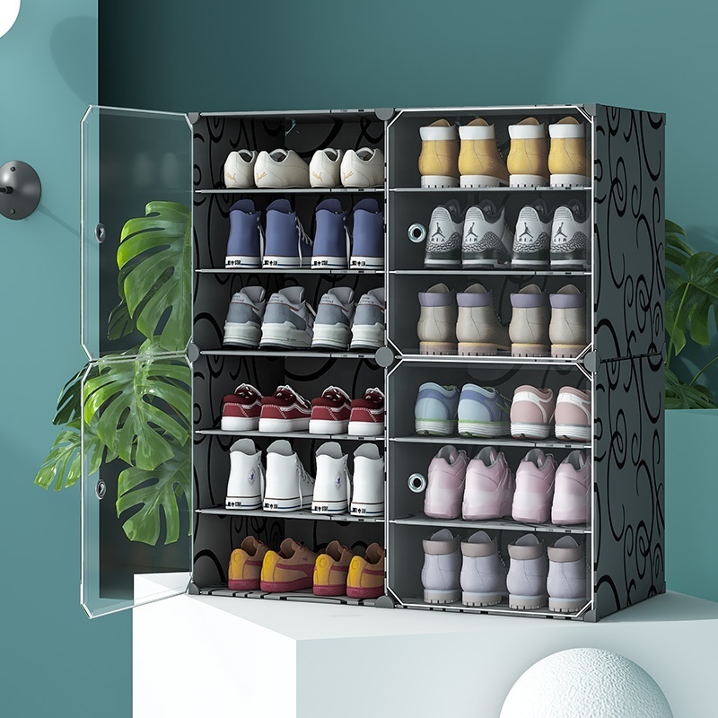 Plastic extrusion shoes rack with clear door adjustable multilayered plastic shoe rack for home