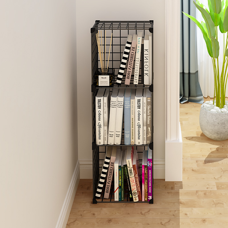 Factory Price Bookshelf Design Wire Grid Display Storage Cabinet Stands Metal Cube Bookcase Steel Book Shelf