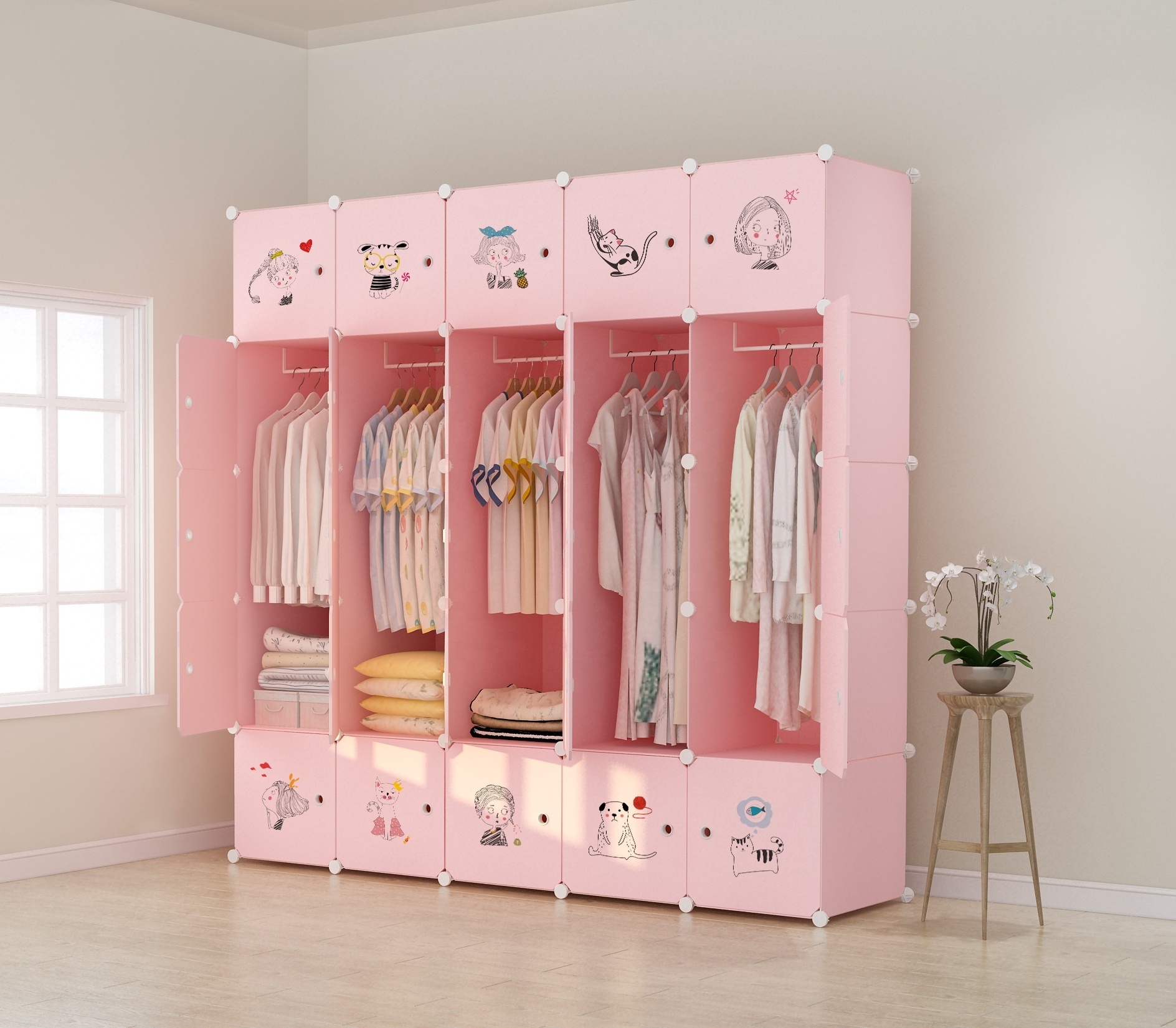 Multi-use Bedroom Storage Cabinet Assembly Wardrobe DIY Plastic Wardrobes easy clean plastic foldable wardrobe