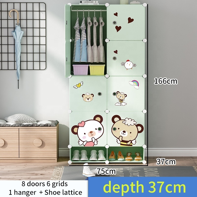 High Quality Baby Clothes Storage Wardrobe With Stickers Plastic Storage Cabinet Hanging Clothes Baby Cupboard