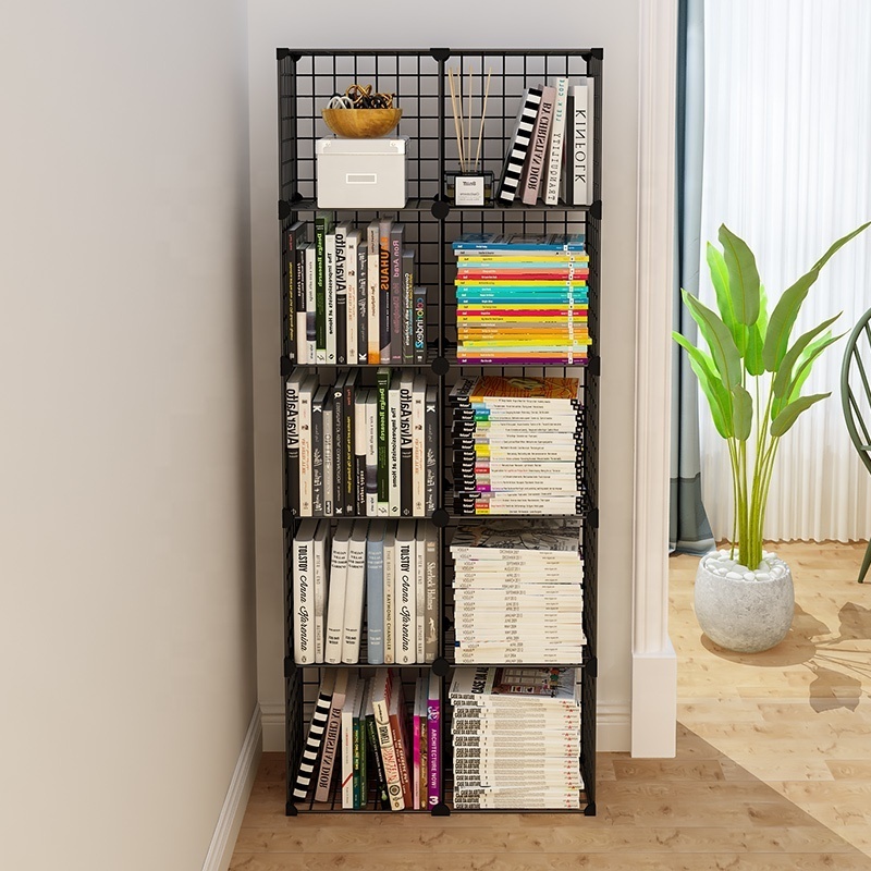 High quality 4 grids Wire Grid Display Storage Cabinet Stands Metal Cube Bookcase Steel Book Shelf for living room