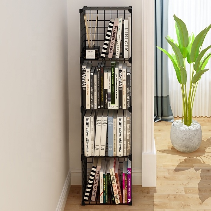 High quality 4 grids Wire Grid Display Storage Cabinet Stands Metal Cube Bookcase Steel Book Shelf for living room