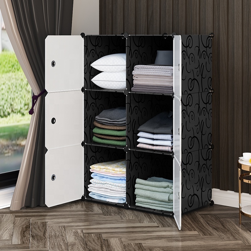 12 Cubes Multi-use Clothes Shoes Storage Cabinet Bedroom Armoire Portable Closet Modular Wardrobe Plastic Bedroom Furniture