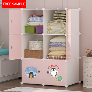 Cheap 6 doors wardrobe for children small cute wardrobe designs baby plastic storage cabinet kids armoire with stickers