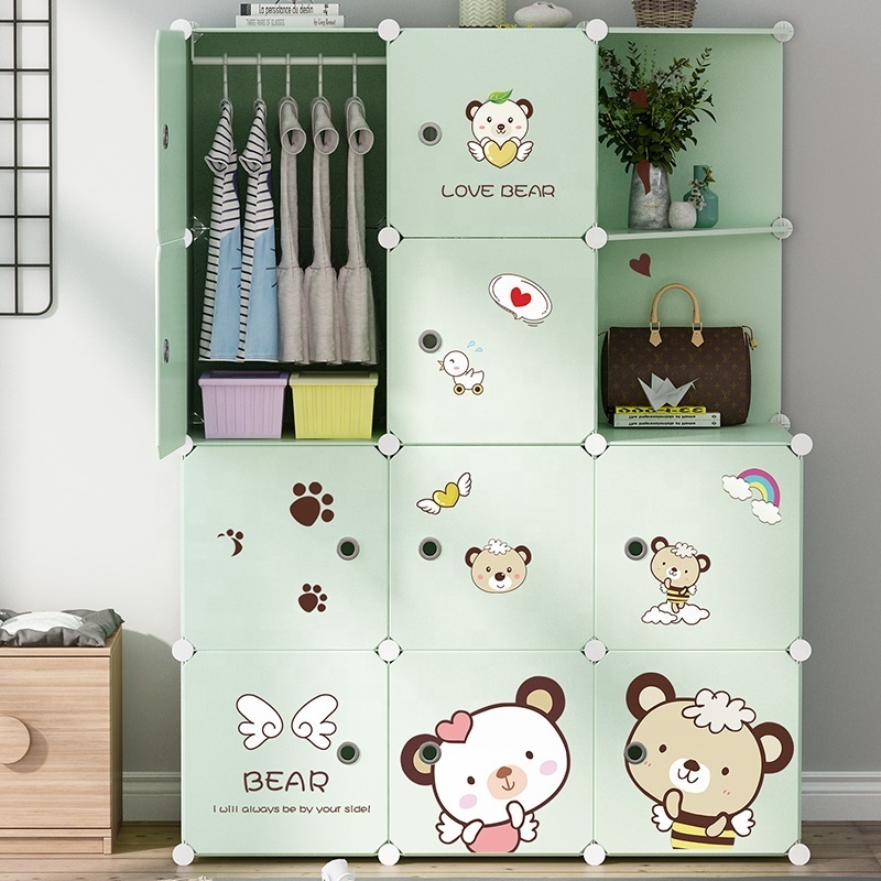 High Quality Baby Clothes Storage Wardrobe With Stickers Plastic Storage Cabinet Hanging Clothes Baby Cupboard