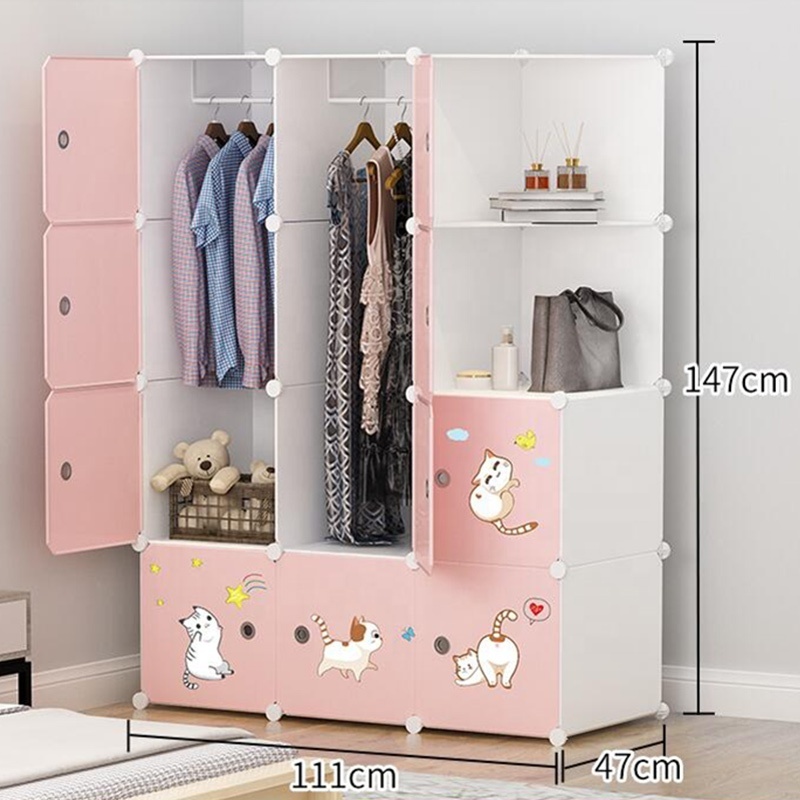 Top Fashion White-Pink Color Plastic Clothes Closet Foldable Storage Cabinet Hanging Box Moving Plastic Portable Wardrobe