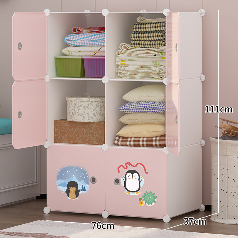 Cheap 6 doors wardrobe for children small cute wardrobe designs baby plastic storage cabinet kids armoire with stickers