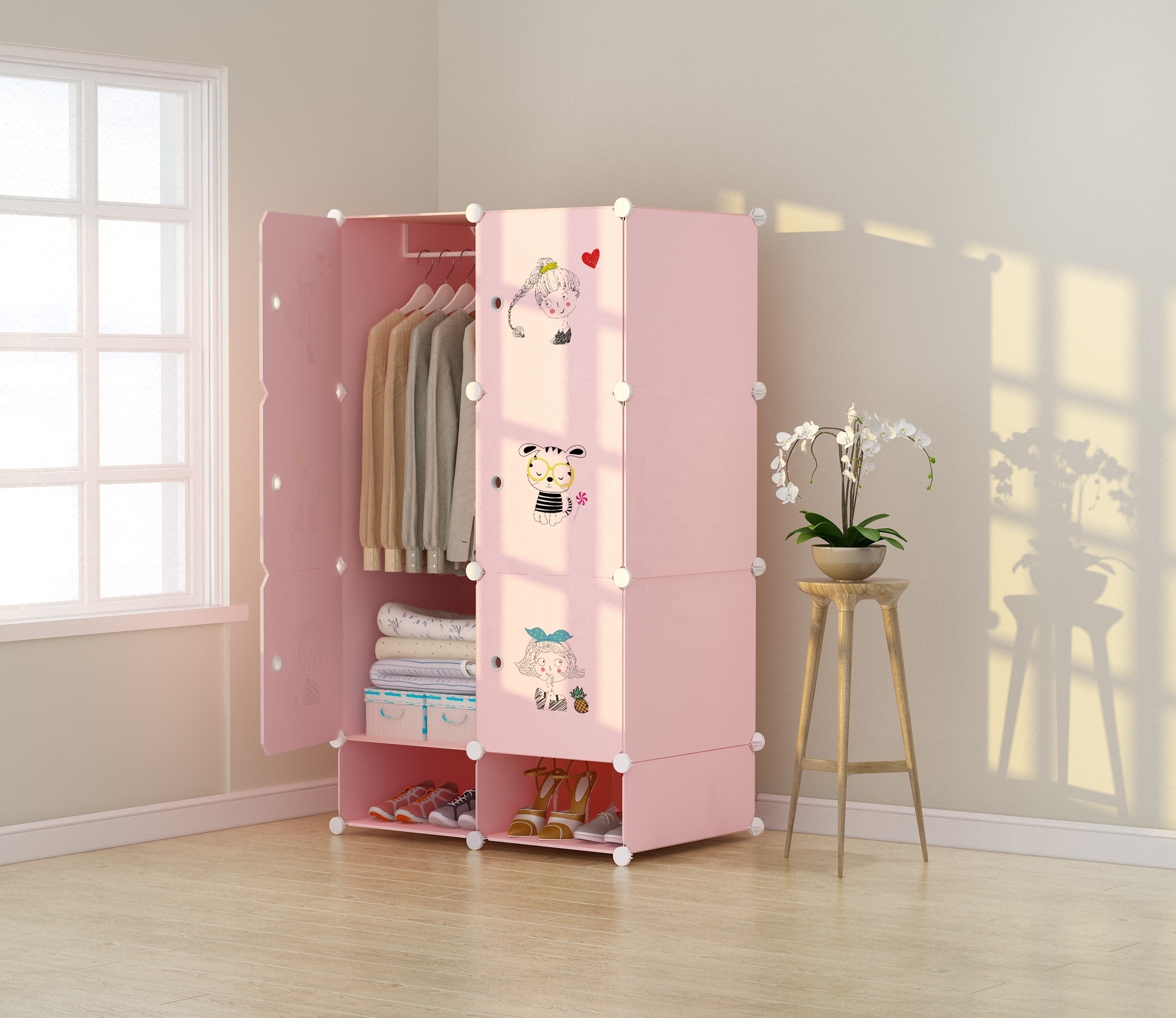 Multi-use Bedroom Storage Cabinet Assembly Wardrobe DIY Plastic Wardrobes easy clean plastic foldable wardrobe