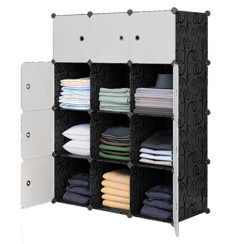 12 Cubes Multi-use Clothes Shoes Storage Cabinet Bedroom Armoire Portable Closet Modular Wardrobe Plastic Bedroom Furniture