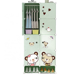 High Quality Baby Clothes Storage Wardrobe With Stickers Plastic Storage Cabinet Hanging Clothes Baby Cupboard