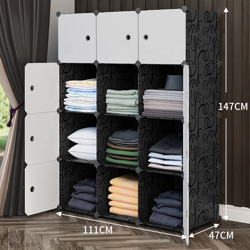 12 Cubes Multi-use Clothes Shoes Storage Cabinet Bedroom Armoire Portable Closet Modular Wardrobe Plastic Bedroom Furniture