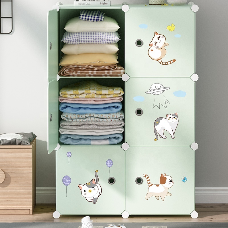 High Quality Baby Clothes Storage Wardrobe With Stickers Plastic Storage Cabinet Hanging Clothes Baby Cupboard