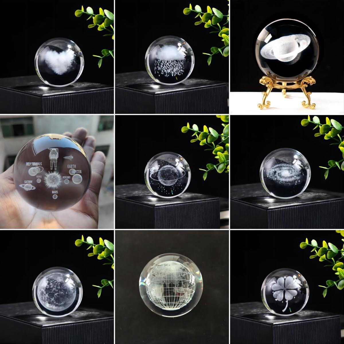 Galaxy 6cm Colorful light Crystal Ball 3D Illusion Lamp wood led base lamp Base  nightlight for Birthday Gifts 3d night light