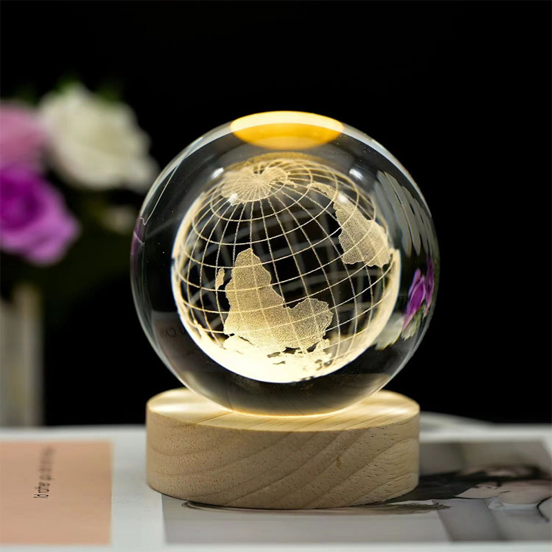 Galaxy Warm Light Crystal Ball 3D Illusion Lamp wood led base Wood lamp Base  nightlight for Birthday Gifts 3d night light lamp