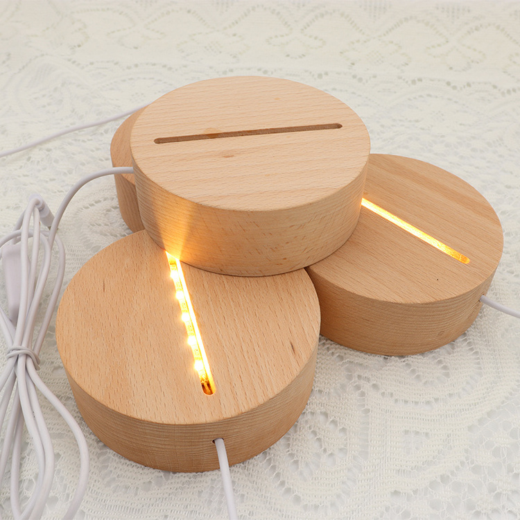 Factory Directly Led Illusion Acryl Rectangular Round Oval Custom Wood Wooden Night Light Lamp Base For Acrylic 3D Night Light