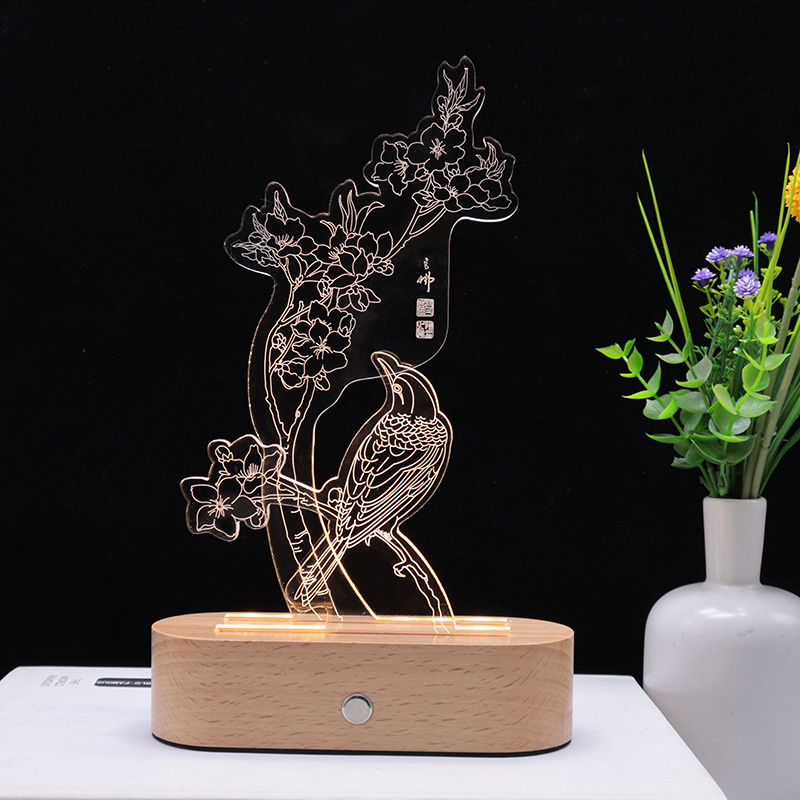 Wooden LED Light Base Stand Oval wood led light base for Acrylic Night light Art can be customized with acrylic pattern