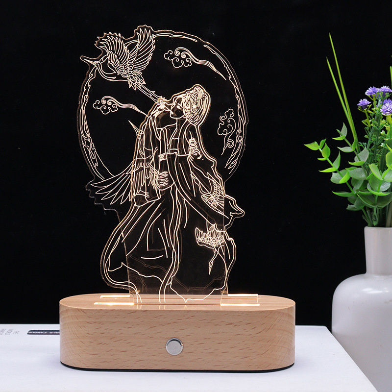 Wooden LED Light Base Stand Oval wood led light base for Acrylic Night light Art can be customized with acrylic pattern