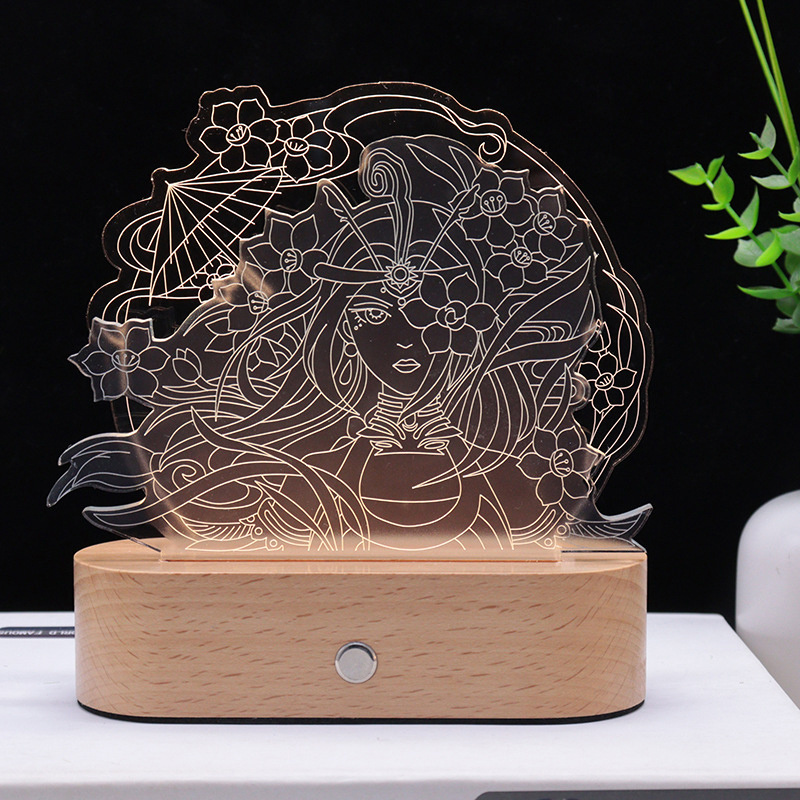 Wooden LED Light Base Stand Oval wood led light base for Acrylic Night light Art can be customized with acrylic pattern