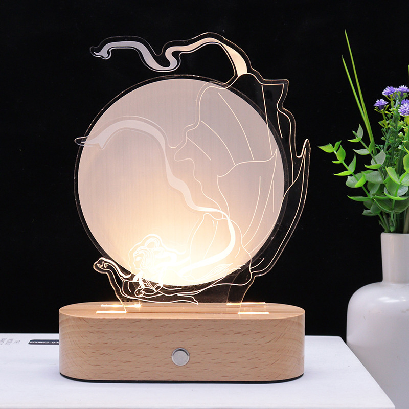 Wooden LED Light Base Stand Oval wood led light base for Acrylic Night light Art can be customized with acrylic pattern