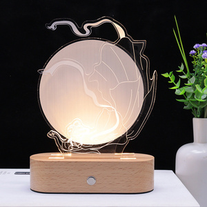 Wooden LED Light Base Stand Oval wood led light base for Acrylic Night light Art can be customized with acrylic pattern