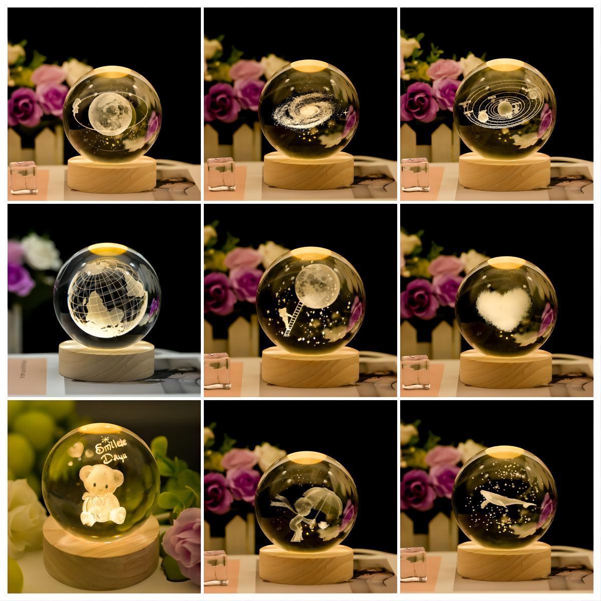 Galaxy Warm Light Crystal Ball 3D Illusion Lamp wood led base Wood lamp Base  nightlight for Birthday Gifts 3d night light lamp