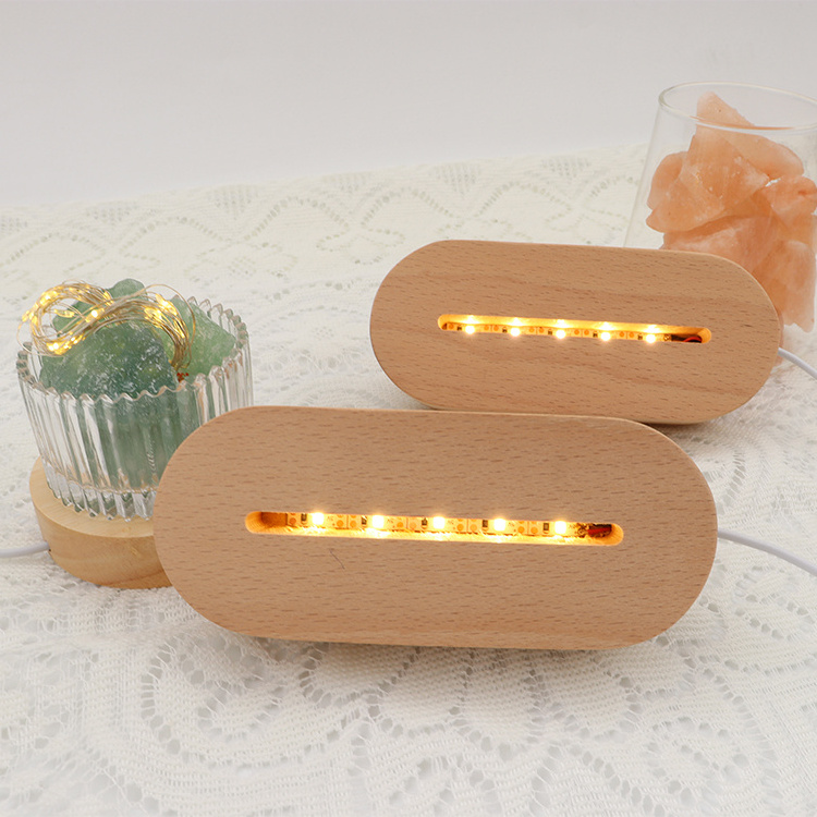 Rechargeable wooden lamp base decorative light touch stepless dimmer tape blank Acrylic DIY Wooden small night light Base