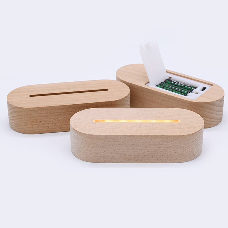 AA Battery Powered 5.9 Inch 3D night light round oval wood base for acrylic 3D with laser engraving LED acrylic night light