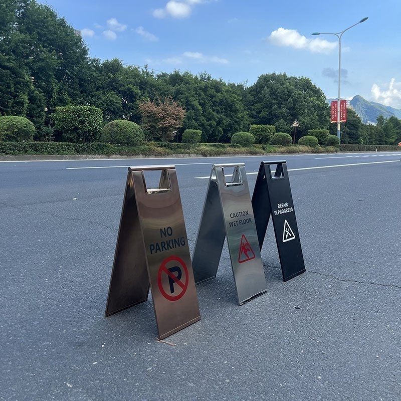 New A Shape Cheap Bright Portable Stainless Steel Safety Road Warning Signs Wet Floor Caution Sign